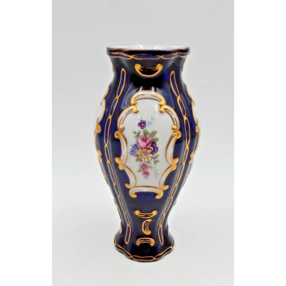 Royal Dux Countess Collection Cobalt Blue Gold Hand Painted Vase Czechoslovakia